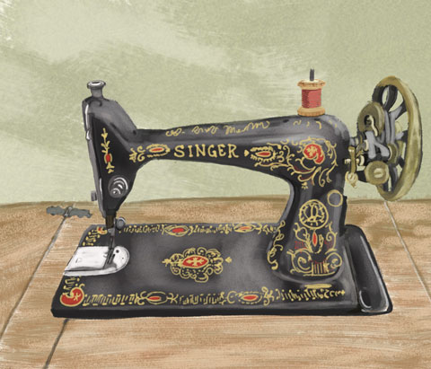 Valerie Hamill illustration of Singer Sewing machine