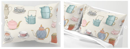 valerie hamill illustrations tea themed pillow shams