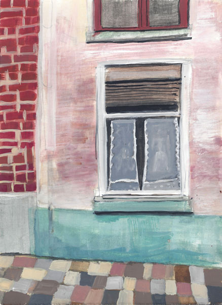 Illustration of Baltic Window with Lace Curtain by Valerie Hamill
