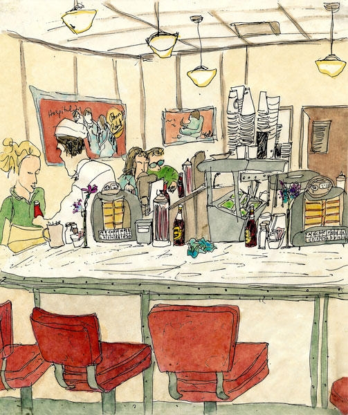 San_Francisco_pen_and_ink_watercolor_cafe_retro_diner_scene_johnny_rockets