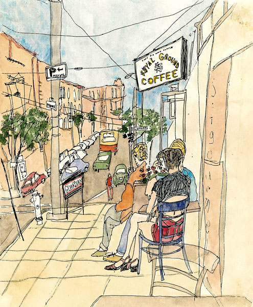 San_Francisco_pen_and_ink_watercolor_street_scene_royal_ground_on_fillmore_whimsical_illustration