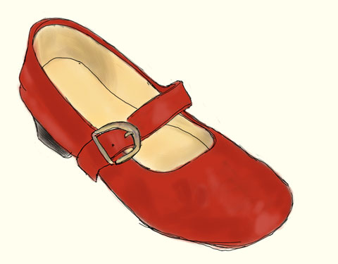 little_girl_red_shoe_gouache